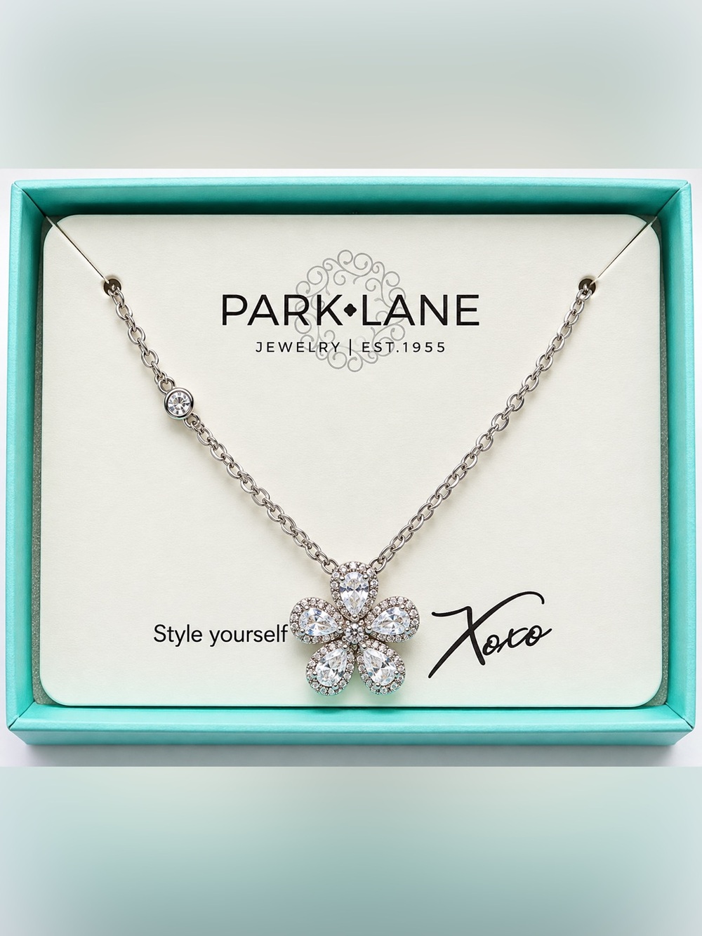 Park Lane Silver Crystal Flower Pendant Necklace - NIB